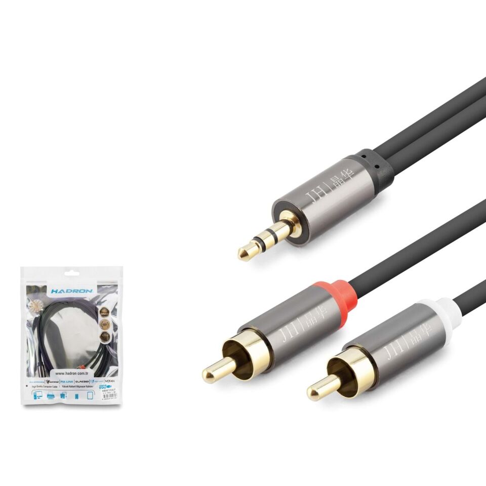 Hadron Hdx1067 3.5Mm To 2Rca Kablo 2Line Gold 1.5M Siyah