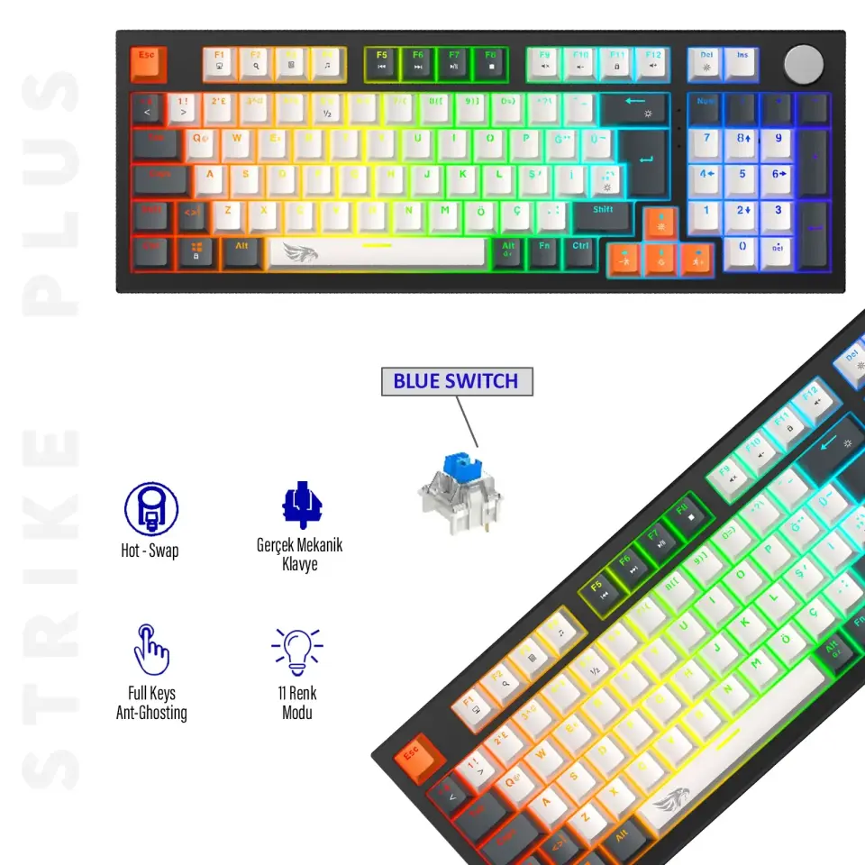 Gameagle Strike Plus MK-96X2ABB Mekanik Kablolu Işıklı Klavye