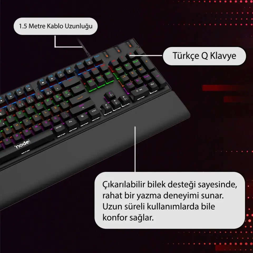 Node Game Nova ND-MK-104BB Mekanik Rainbow Işıklı Klavye Siyah (Blue Switch)