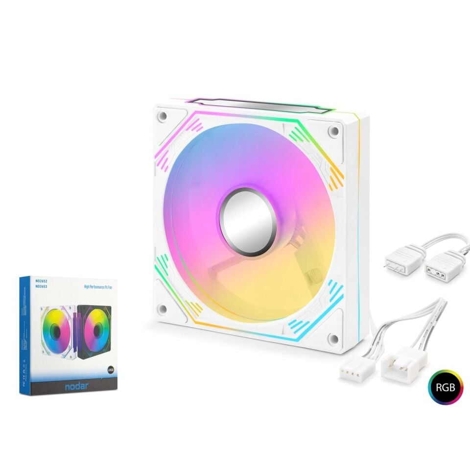 Nodar Nd2653 Kasa Fanı 5Pro İç ve Dış Parıltı Argb 12Cm Beyaz