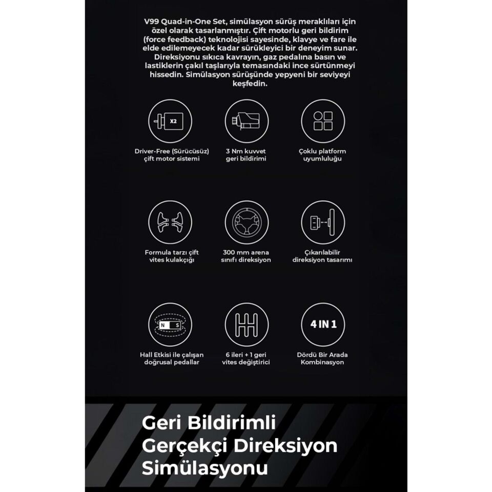 Nodar Nd704 Pxn V99 Direksiyon Seti 3.2nm Çift Motorlu, Vites Kolu ve Pedallı - PS4/PC/Xbox