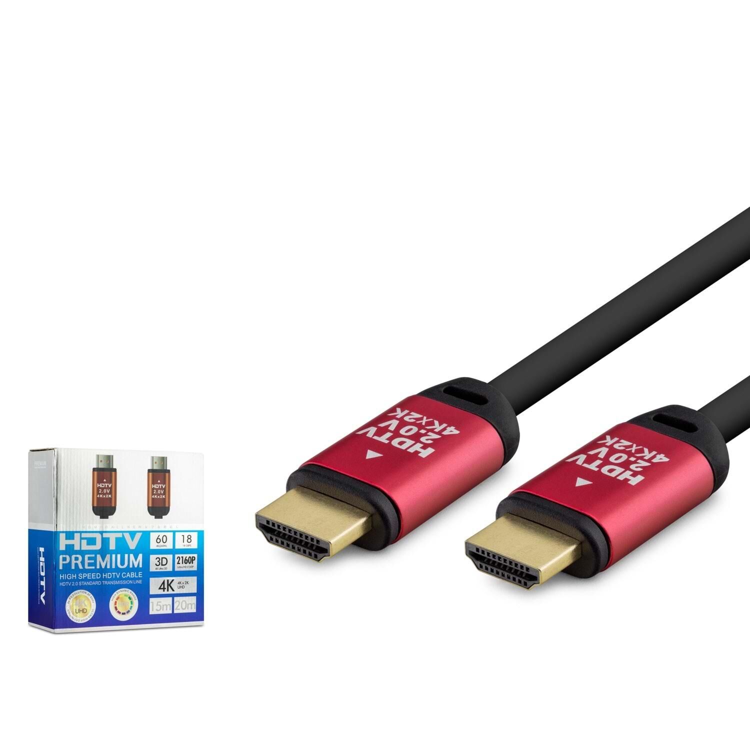 HADRON HDX2036 HDMI 2.0 Kablo 4K UHD OD 8.0 mm 20 m - Siyah Kırmızı